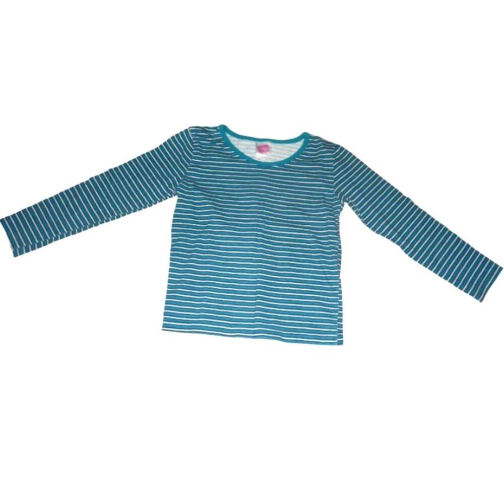 Hanes girls x‑small 4/5 teal blue‑green striped cotton long sleeve top